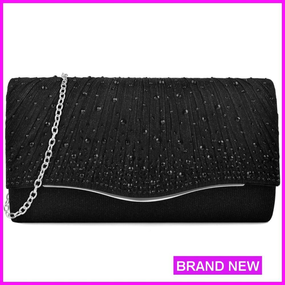 Faux Suede Evening Clutch Envelope Style Formal Party Handbag with Chain